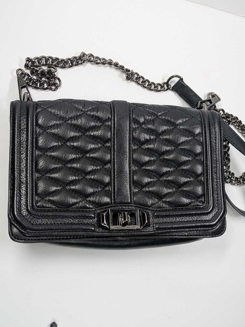 Rebecca Minkoff Black Quilted Leather Crossbody with Gunmetal Chain
